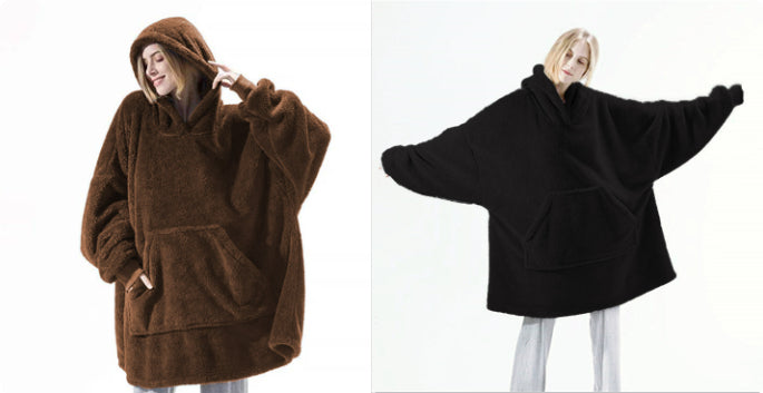 Hoodie Sweatshirt With Big Pocket Tops Sweater Comfortable Loose Double-Sided Fleece Thicker Wearable Blanket