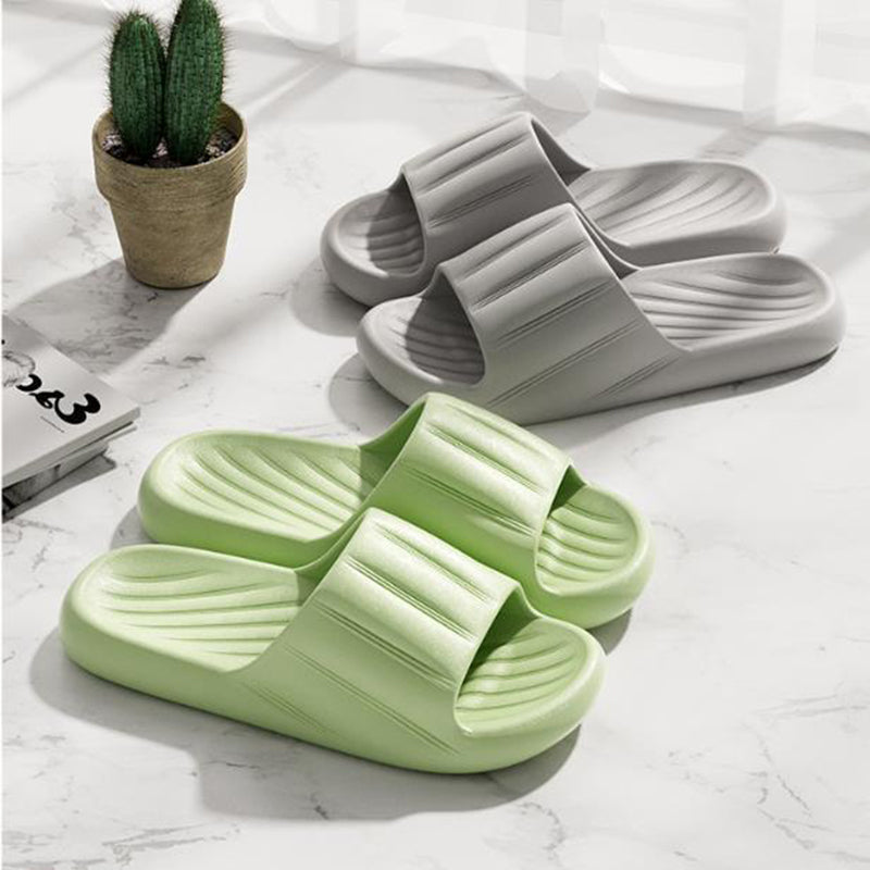 Fashion Solid Color Striped Home Slippers Summer Thick Bottom Non-slip Bathroom Slipper Women Men Couples Shoes