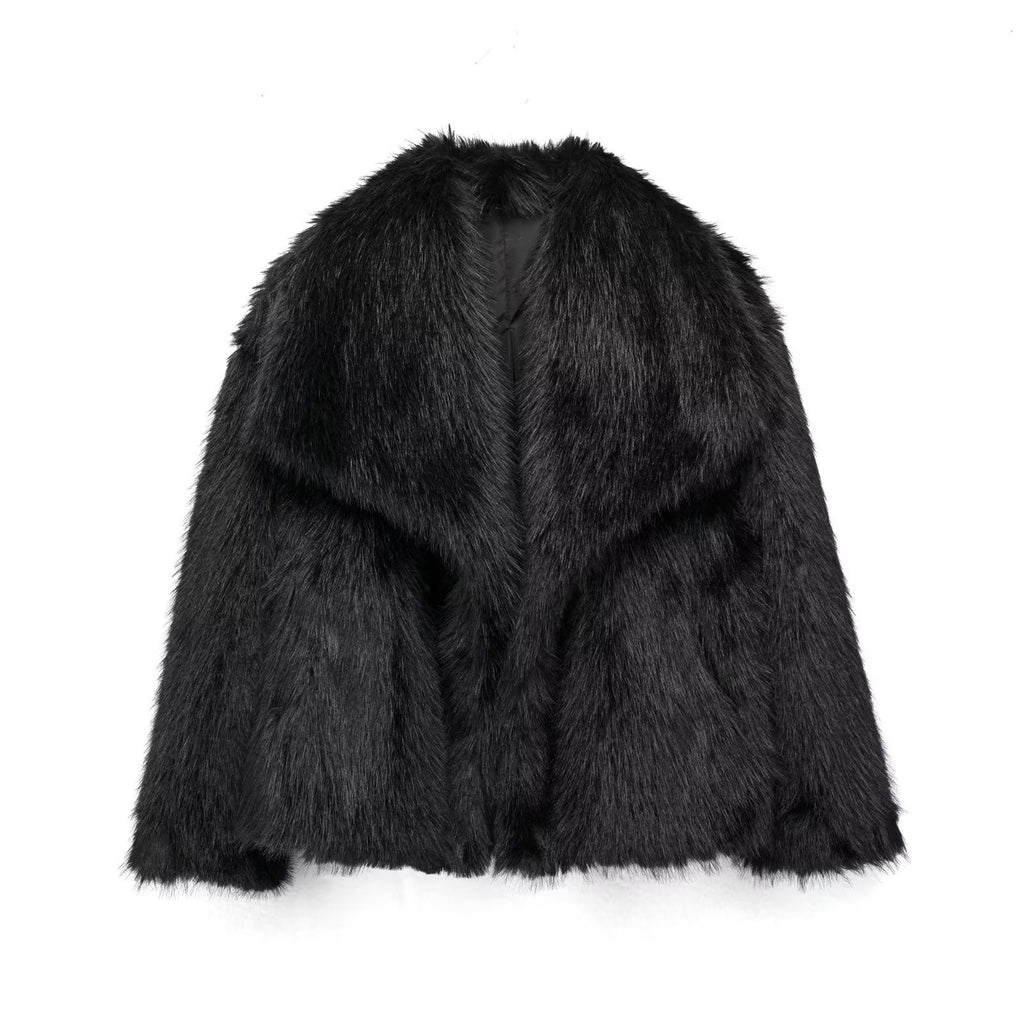 Winter Plush Coat Fashion Warm Thicken Fluffy Lapel Jacket Outwear Casual Long Sleeve Tops Womens Clothing