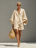 Design Batwing-sleeve V-neck Loose-fit Set
