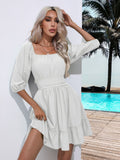 Women's Ruffle-trimmed Square-neck Lace-up Dress