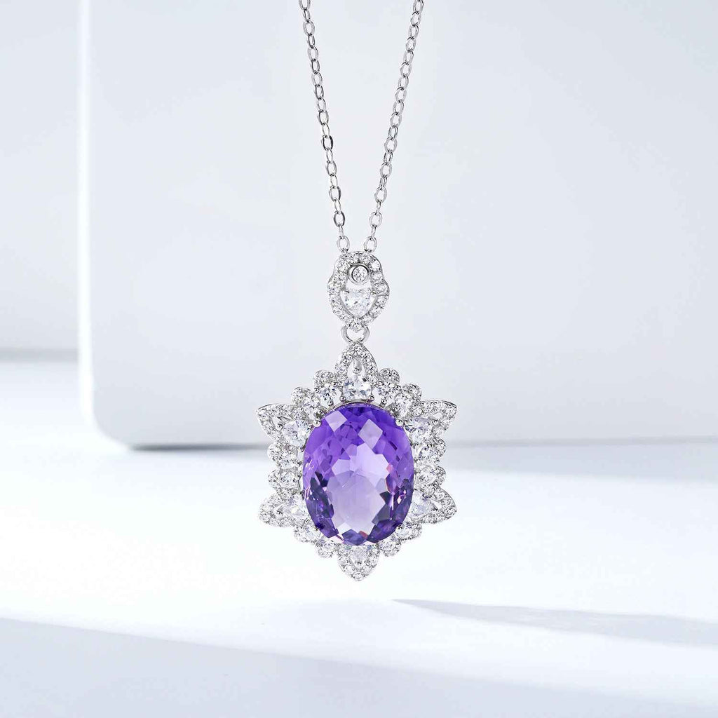 Natural Amethyst Necklace Women's 925 Silver