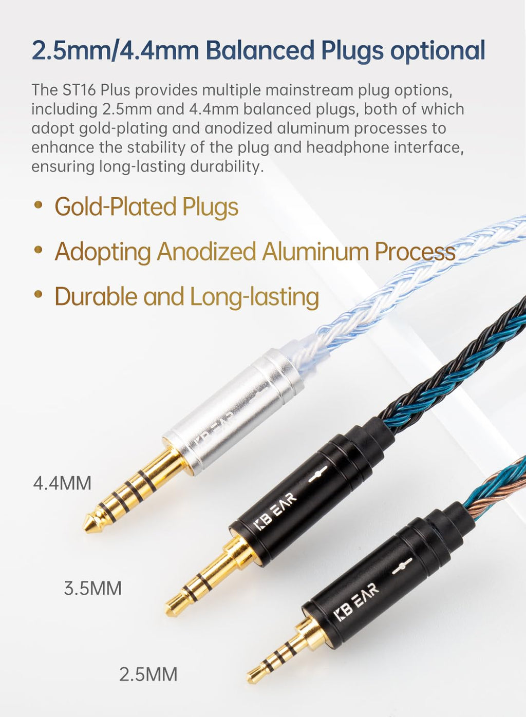 KBEAR ST16 Plus Long IEMs Earphone Cable with QDC-Type Pin for KZ ZSN/ZSN PRO /EDX PRO/ZS10 PRO/ZSN PRO X/ZS12 PRO X/ZSX/ZAS/ZVX/AS16/ZAR/DQS/ASX/D-Fi/Castor/PR2/PR3/ZEX CCA CRA/C12/C10PRO (QDC 3.5MM)