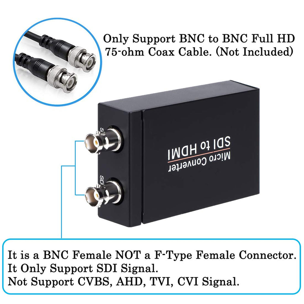 Anber-Tech SDI to HDMI Converter, SDI to HDMI Audio De-embedder Support 3G-SDI, HD-SDI, SD-SDI Auto Format Detection and Stereo Audio De-embedder, SDI Loopout (Black)