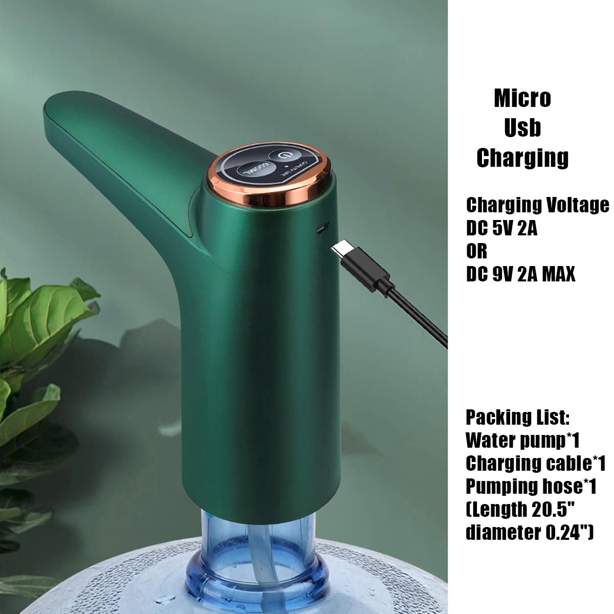 5 Gallon Water Bottle Dispenser Pump System USB Charging Automatic Drinking Water Pump Portable Electric Water Dispenser (Green)