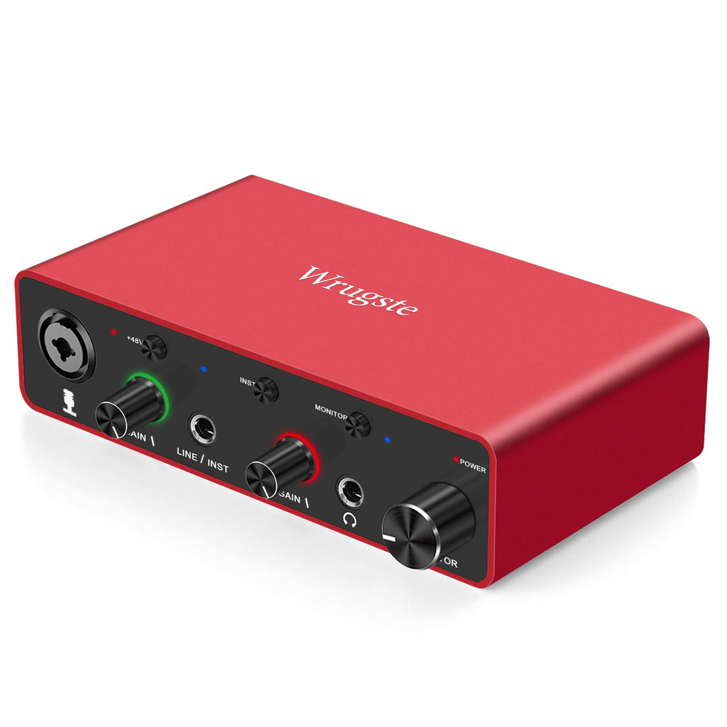 Wrugste USB Audio Interface Solo(24Bit/192kHz)+48V Phantom Power for Computer Recording Podcasting and Streaming Plug and Play Noise-Free Wrugste XLR Audio Interface for PC No Software Included