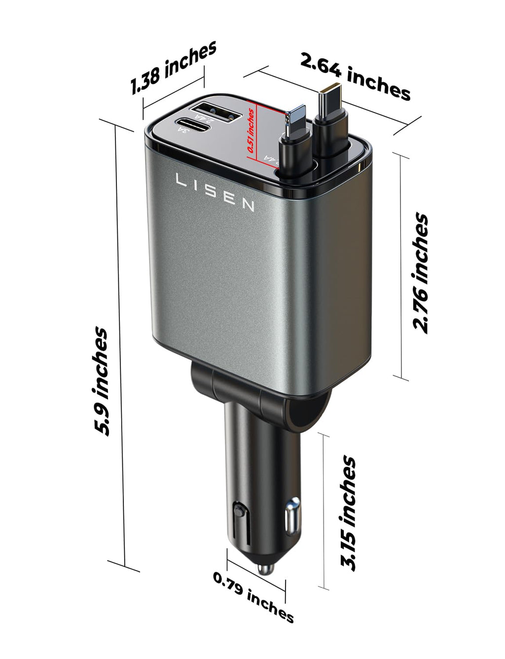 LISEN Retractable Car Charger, Gifts for Mothers Day 2026, 84W Car Charger USB C Fast Charge, Gifts for Mom Dad Him Her, Travel Essentials Car Accessories for Men Women Gifts for iPhone 17 16 15 14 13
