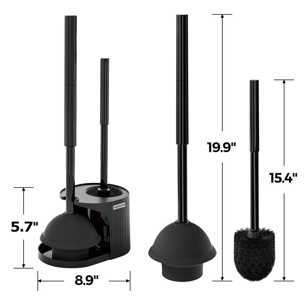 FORASTO 2 in 1 Toilet Plunger and Brush Set，Extended Handle Plunger，Toilet Bowl Brush Plunger Set, Bathroom Cleaning Tools ，Toilet Brush Plunger Combo，Cleaning Brush，Bathroom Cleaning Supplies