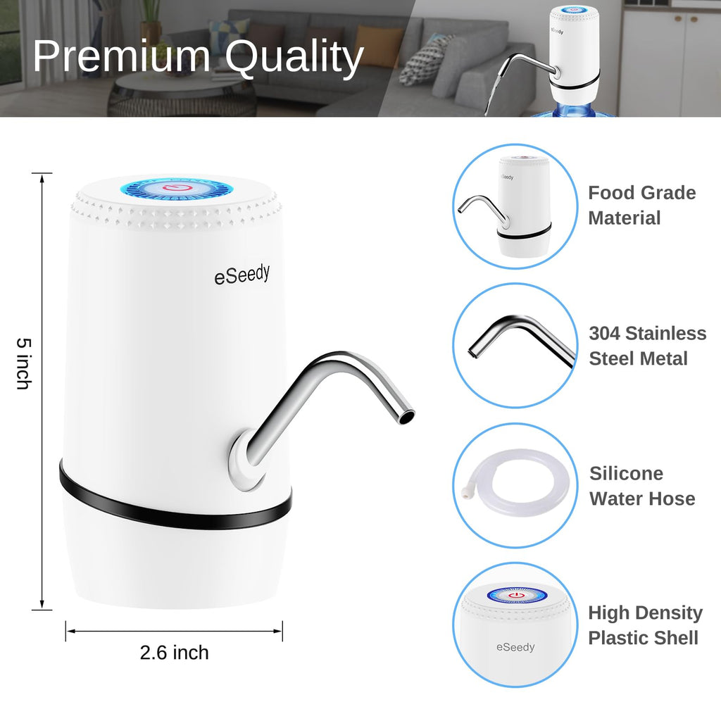 Water Pump for 5 Gallon Bottle, USB Charging Automatic Water Dispenser with Rechargeable Battery, Portable Electric Drinking Water Jug Pump for Home, Kitchen, Living Room, Office, Camping - Black