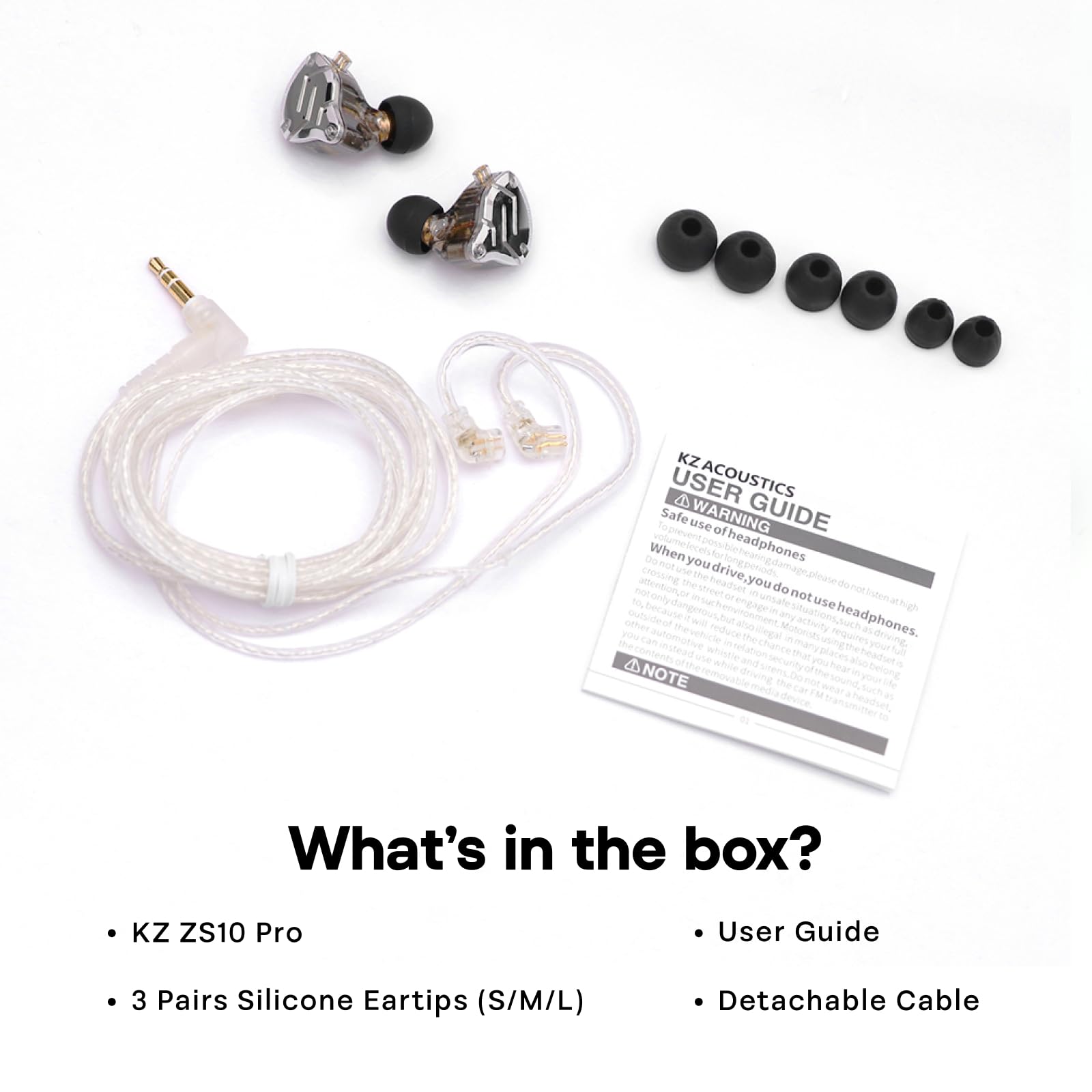 Linsoul KZ ZS10 Pro, 4BA+1DD 5 Driver in Ear Monitor, HiFi Wired Earbuds, Gaming Earbuds, Hybrid IEM Earphones with Stainless Steel Faceplate, Detachable Cable for Musician(Without Mic, Dark Black)