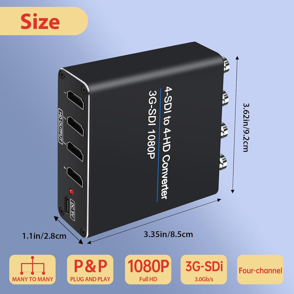 ACHAVE SDI to HDMI Video Converter, 4 sdi Input and 4 hdmi Output,4 in 4 Out,Black, Multi-Format Support, HD-SDI/3G-SDI Input, 1080p@60Hz Resolution, Long Distance Transmission