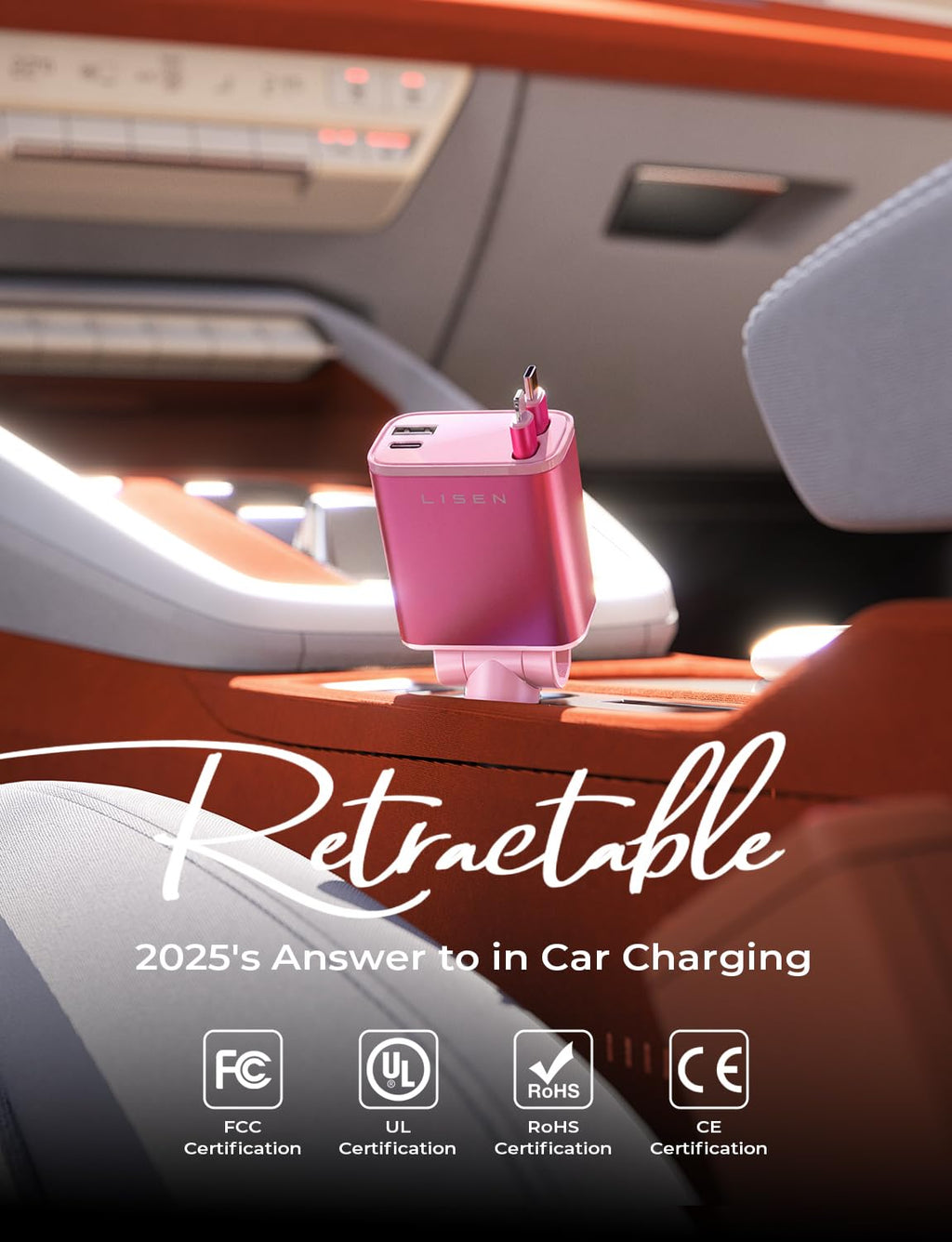 LISEN Retractable Car Charger, Gifts for Mothers Day 2026, 84W Car Charger USB C Fast Charge, Gifts for Mom Dad Him Her, Travel Essentials Car Accessories for Men Women Gifts for iPhone 17 16 15 14 13