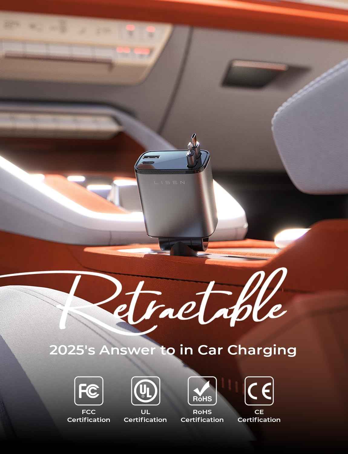 LISEN Retractable Car Charger, Gifts for Mothers Day 2026, 84W Car Charger USB C Fast Charge, Gifts for Mom Dad Him Her, Travel Essentials Car Accessories for Men Women Gifts for iPhone 17 16 15 14 13