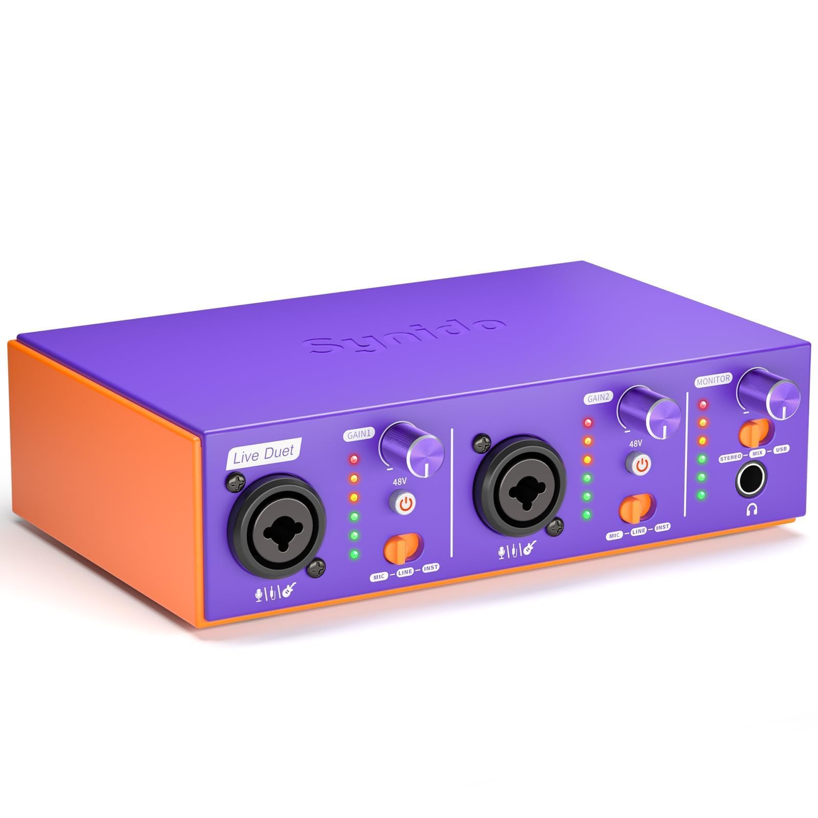 Synido USB C Audio Interface for Recording Music, Streaming, Podcasting with XLR, Line Input, 24bit/48kHz, 48V Phantom Power, 2-channel, Silver