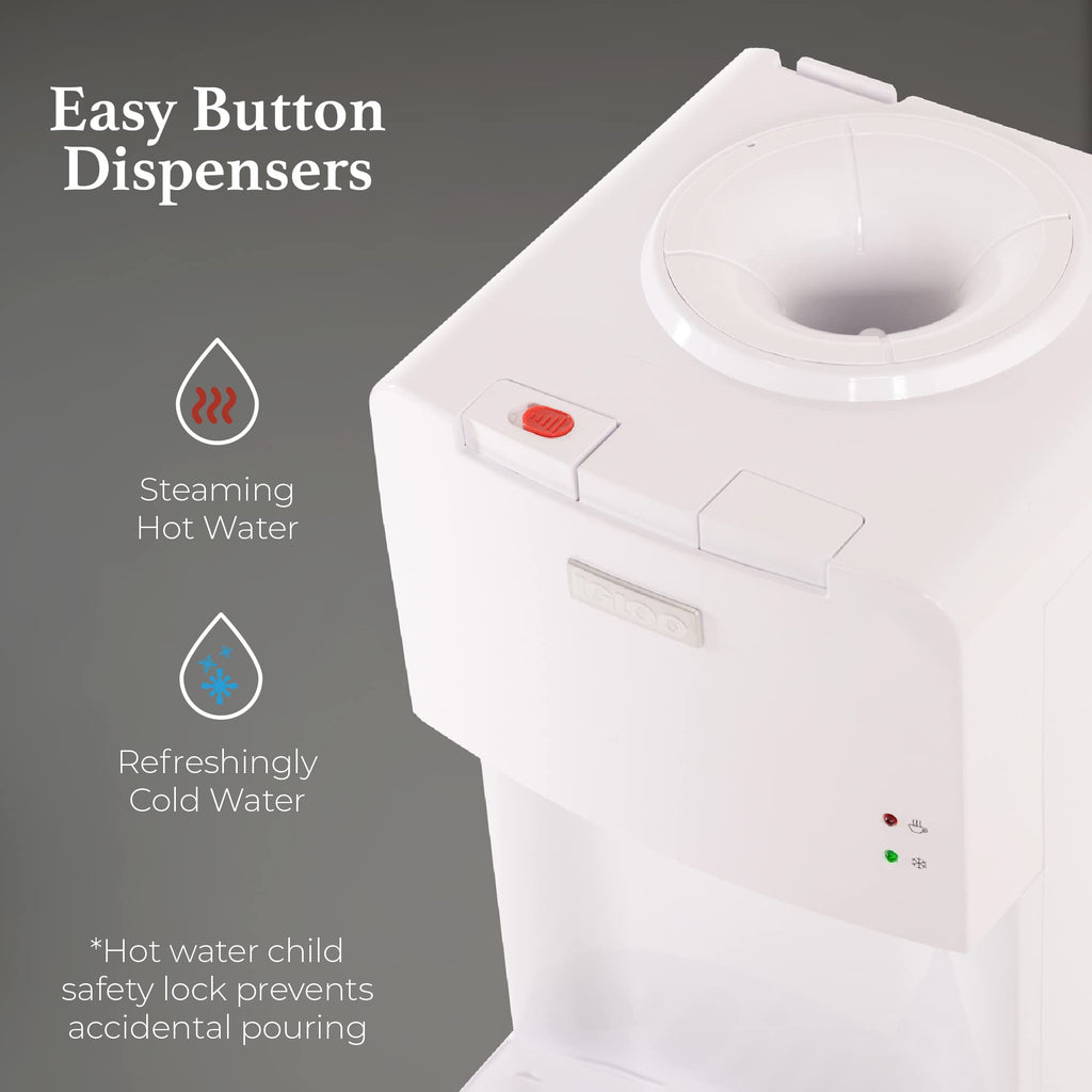 Igloo Top Loading Water Cooler with Removable Drip Tray & Energy-Saving Features- Water Tower with Hot & Cold Temperature Settings- Water Dispenser Fits 3 & 5-Gallon Jugs with Child Safety Lock- White