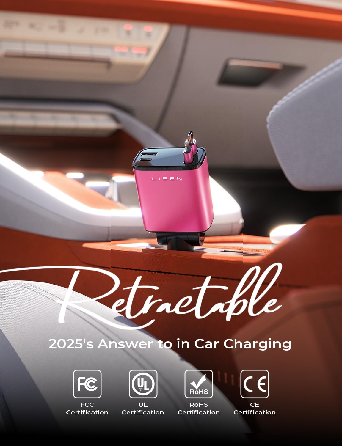 LISEN Retractable Car Charger, Gifts for Mothers Day 2026, 84W Car Charger USB C Fast Charge, Gifts for Mom Dad Him Her, Travel Essentials Car Accessories for Men Women Gifts for iPhone 17 16 15 14 13