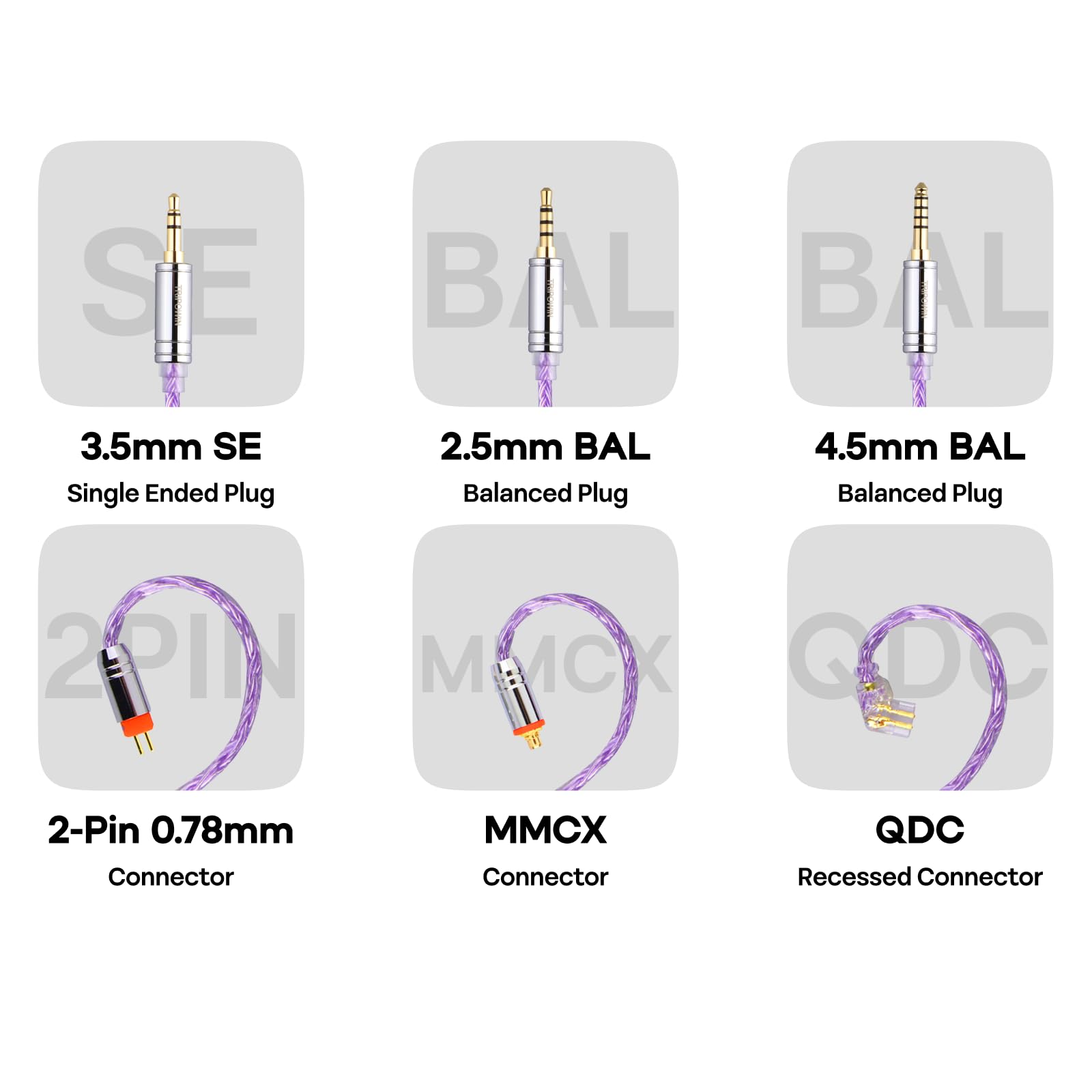 Linsoul Tripowin Zonie IEM Cable, 16 Core Silver Plated Earphone Upgraded Cords, 1.25m SPC in Ear Monitor Cable for 7hz Zero:2 Orchestra Lite Cadenza Hype4 Supermix4(2pin 0.78mm, 3.5mm)(Violet)