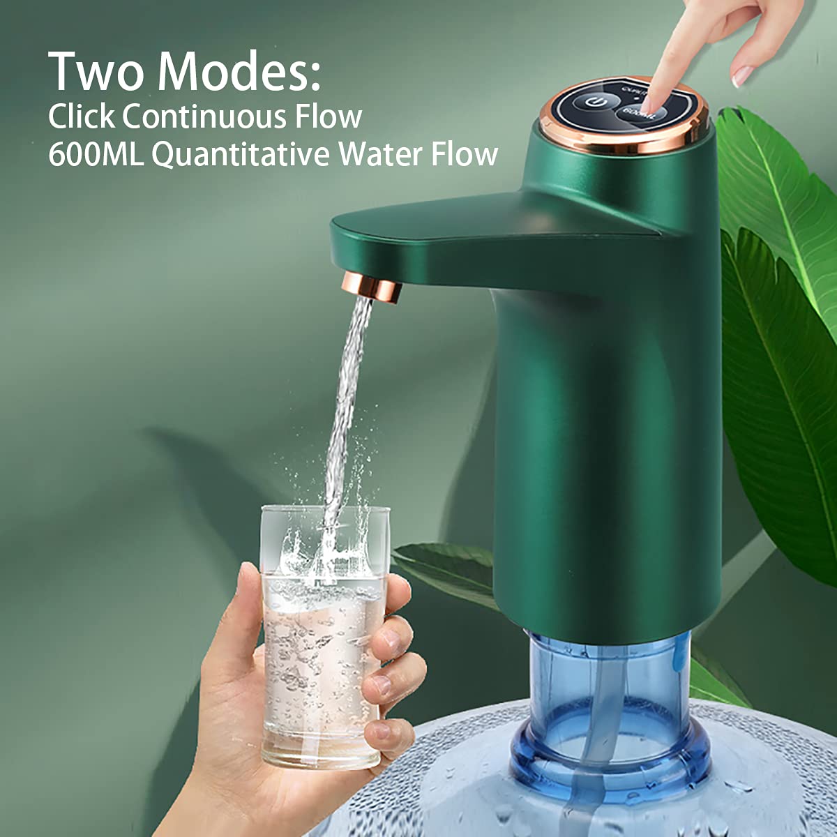 5 Gallon Water Bottle Dispenser Pump System USB Charging Automatic Drinking Water Pump Portable Electric Water Dispenser (Green)