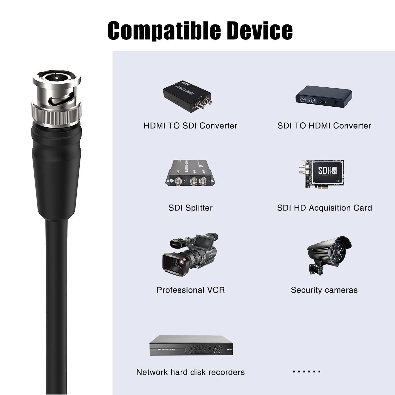 12G SDI Cable 25FT, 16AWG RG11 Supports 12G/6G/3G/HD-SDI, 4K 60Hz BNC Cable for Blackmagic, Security Camera