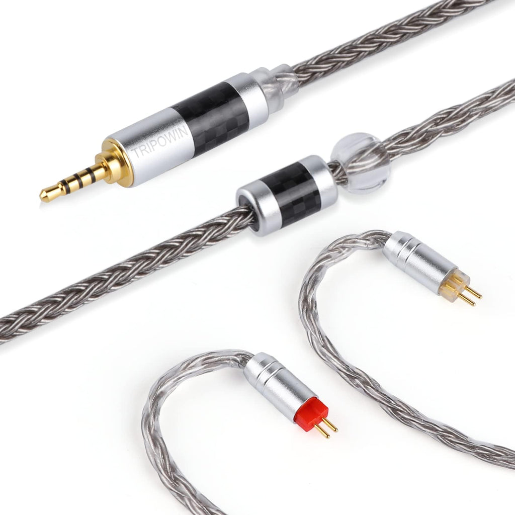 Linsoul Tripowin Zonie IEM Cable, 16 Core Silver Plated Earphone Upgraded Cords, 1.25m SPC in Ear Monitor Cable for 7hz Zero:2 Orchestra Lite Cadenza Hype4 Supermix4(2pin 0.78mm, 4.4mm)(Grey)