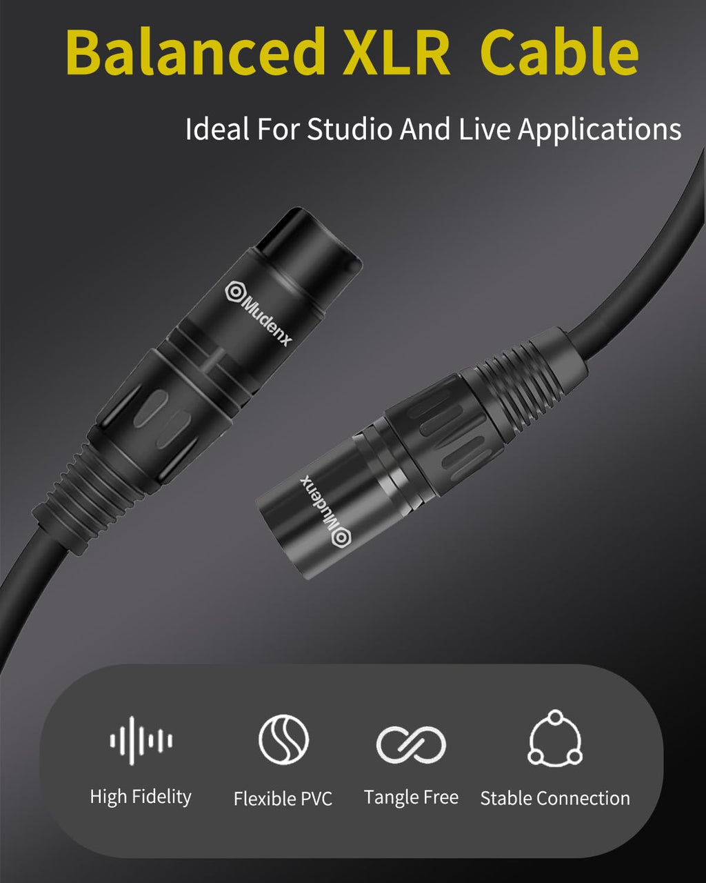 XLR Cables 5FT 2 Pack,XLR Male to Female 3 Pins Microphone Cable,Shielded Balanced Oxygen-Free Copper (OFC) Speaker Cord