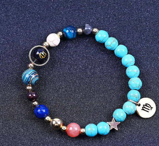 Twelve Constellation Constellation Blue San Bracelet 8mm Turquoise Beaded