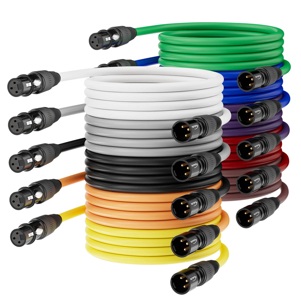 XLR Cables, XLR Microphone Cable 25 ft 6 Pack, Gold-Plated 3-pin XLR Speaker Cable Male to Female Balanced Mic Cable