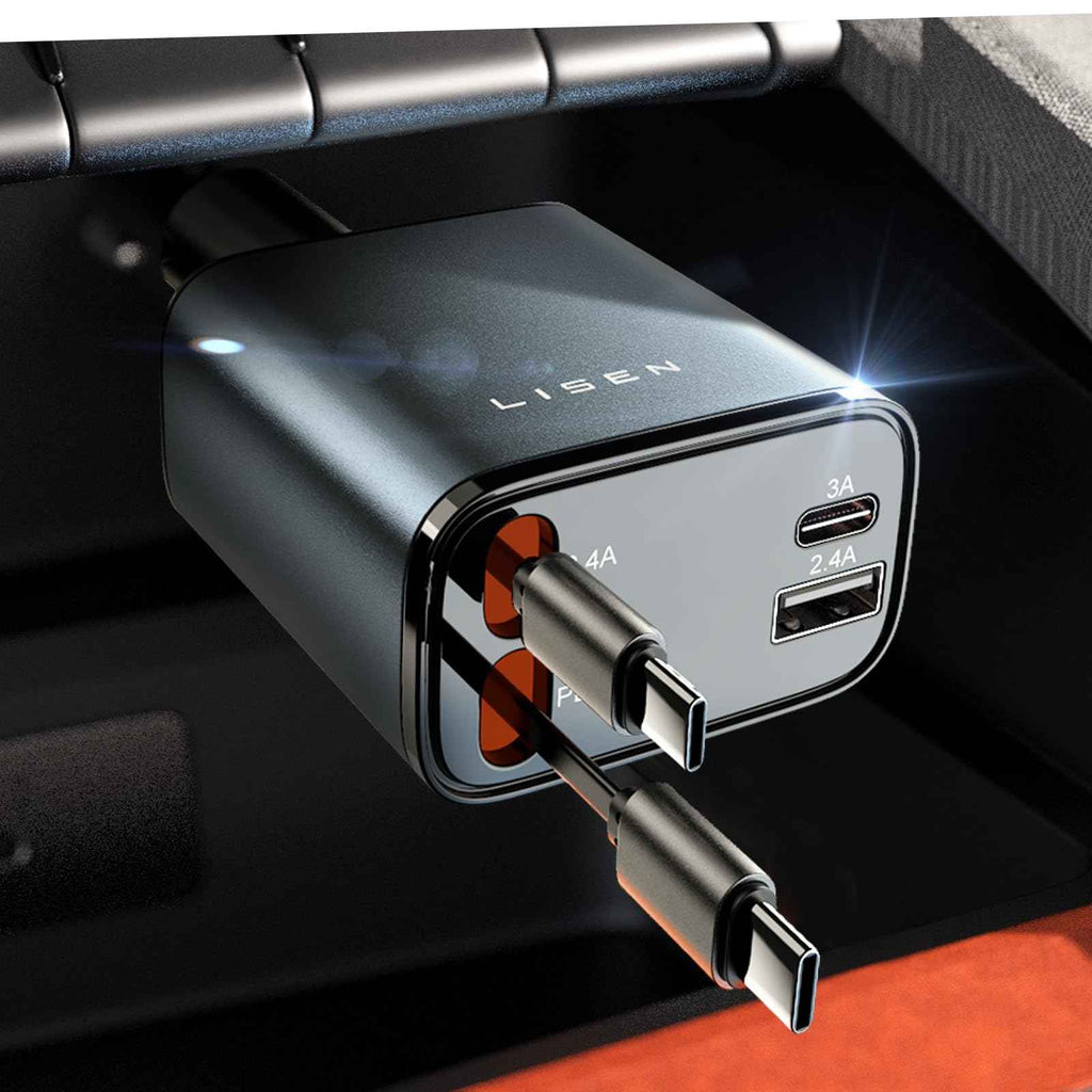 LISEN Retractable Car Charger, Gifts for Mothers Day 2026, 84W Car Charger USB C Fast Charge, Gifts for Mom Dad Him Her, Travel Essentials Car Accessories for Men Women Gifts for iPhone 17 16 15 14 13