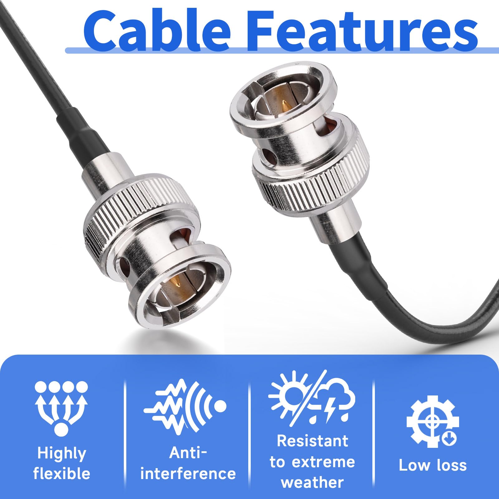 Superbat 2ft BNC Male to Male HD HDSDI 3G 4K 6K Video Cable for Splitter Converter Monitor Switcher, Supports HD-SDI/3G-SDI Video (2-Pack)