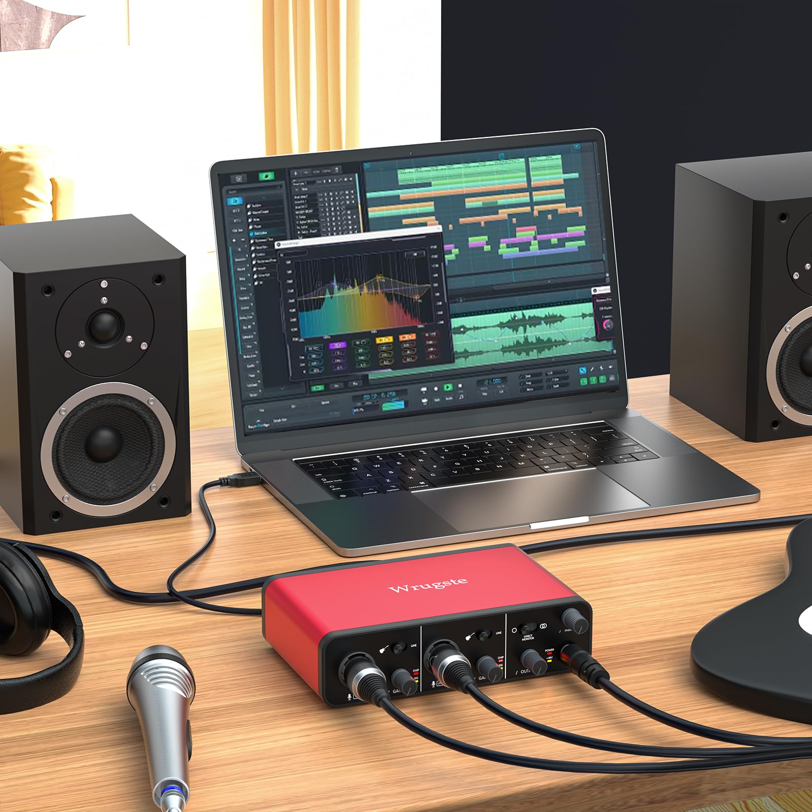 Wrugste USB Audio Interface Solo(24Bit/192kHz)+48V Phantom Power for Computer Recording Podcasting and Streaming Plug and Play Noise-Free Wrugste XLR Audio Interface for PC No Software Included
