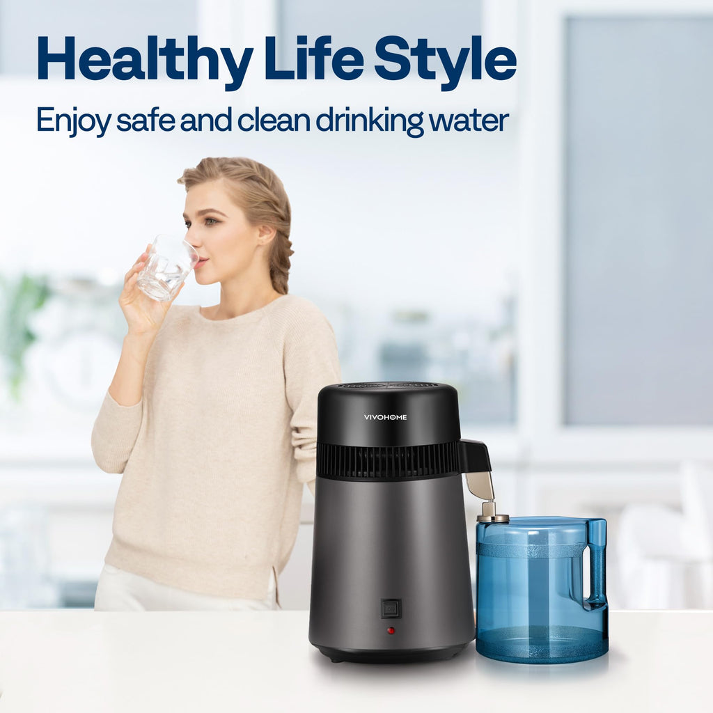 VIVOHOME Water Distiller Countertop 1.6 Gallon/6L 900W Distilled Water Machine with Smart Switch Purifier Filter for Home Office, White