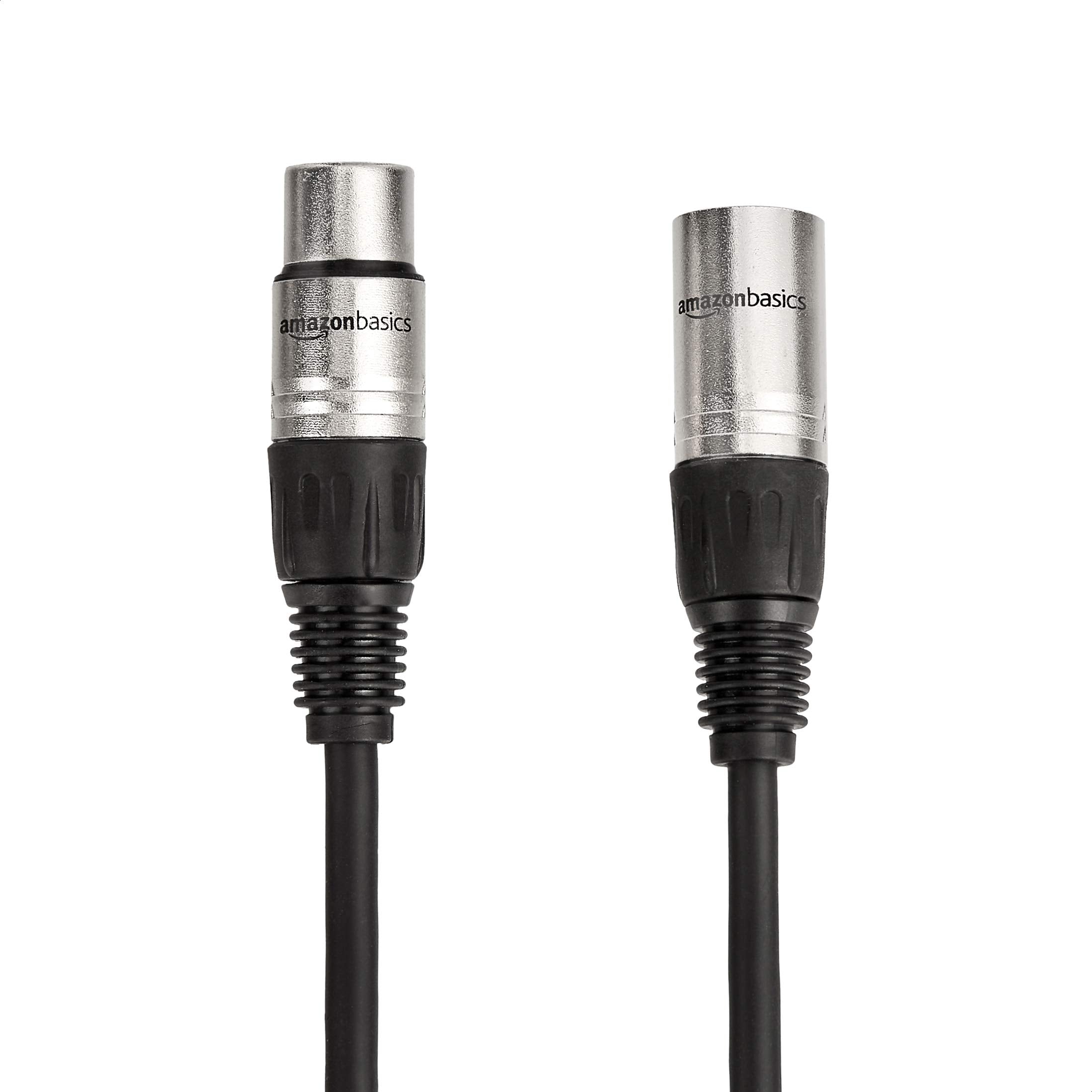 Amazon Basics XLR Male to Female Microphone Cable for Speaker or PA System, Recording Studio, All Copper Conductors, Low Noise Shielding, 6MM PVC Jacket, 6 Foot, Black