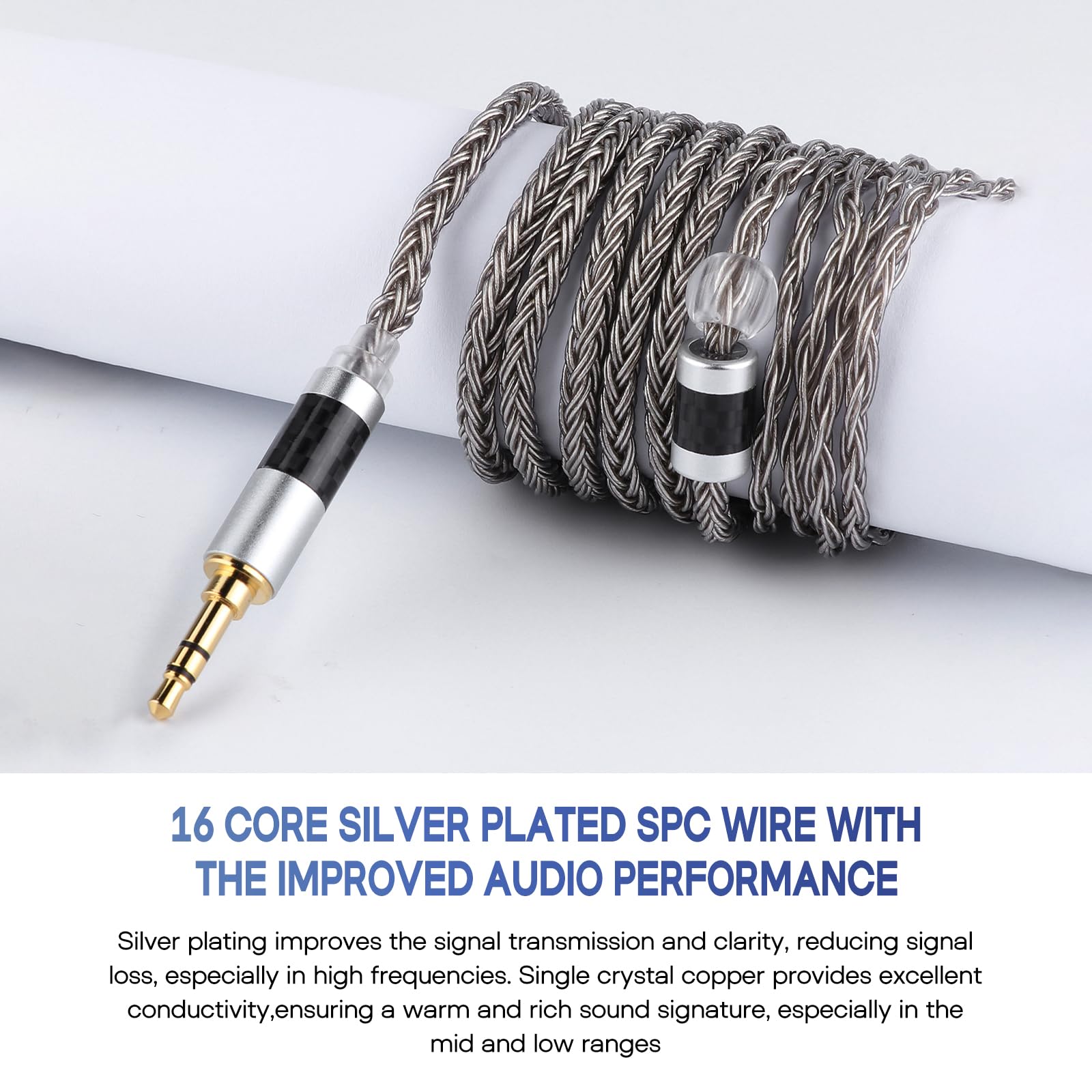 Linsoul Tripowin Zonie IEM Cable, 16 Core Silver Plated Earphone Upgraded Cords, 1.25m SPC in Ear Monitor Cable for 7hz Zero:2 Orchestra Lite Cadenza Hype4 Supermix4(2pin 0.78mm, 4.4mm)(Grey)
