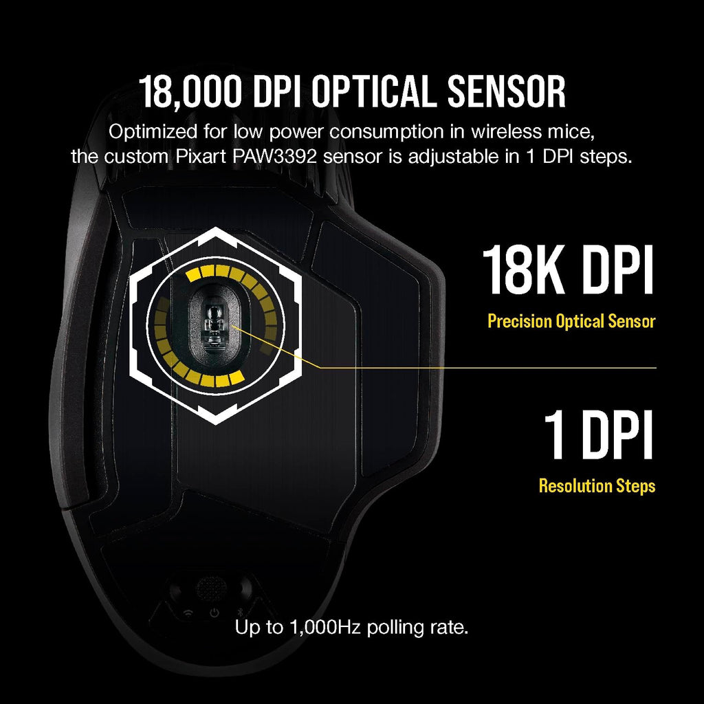Corsair Dark CORE RGB PRO SE Wireless FPS/MOBA Gaming Mouse with Qi Charging – 18,000 DPI – 8 Programmable Buttons – Sub-1ms Wireless – iCUE Compatible – PC, Mac, PS5, PS4, Xbox – Black