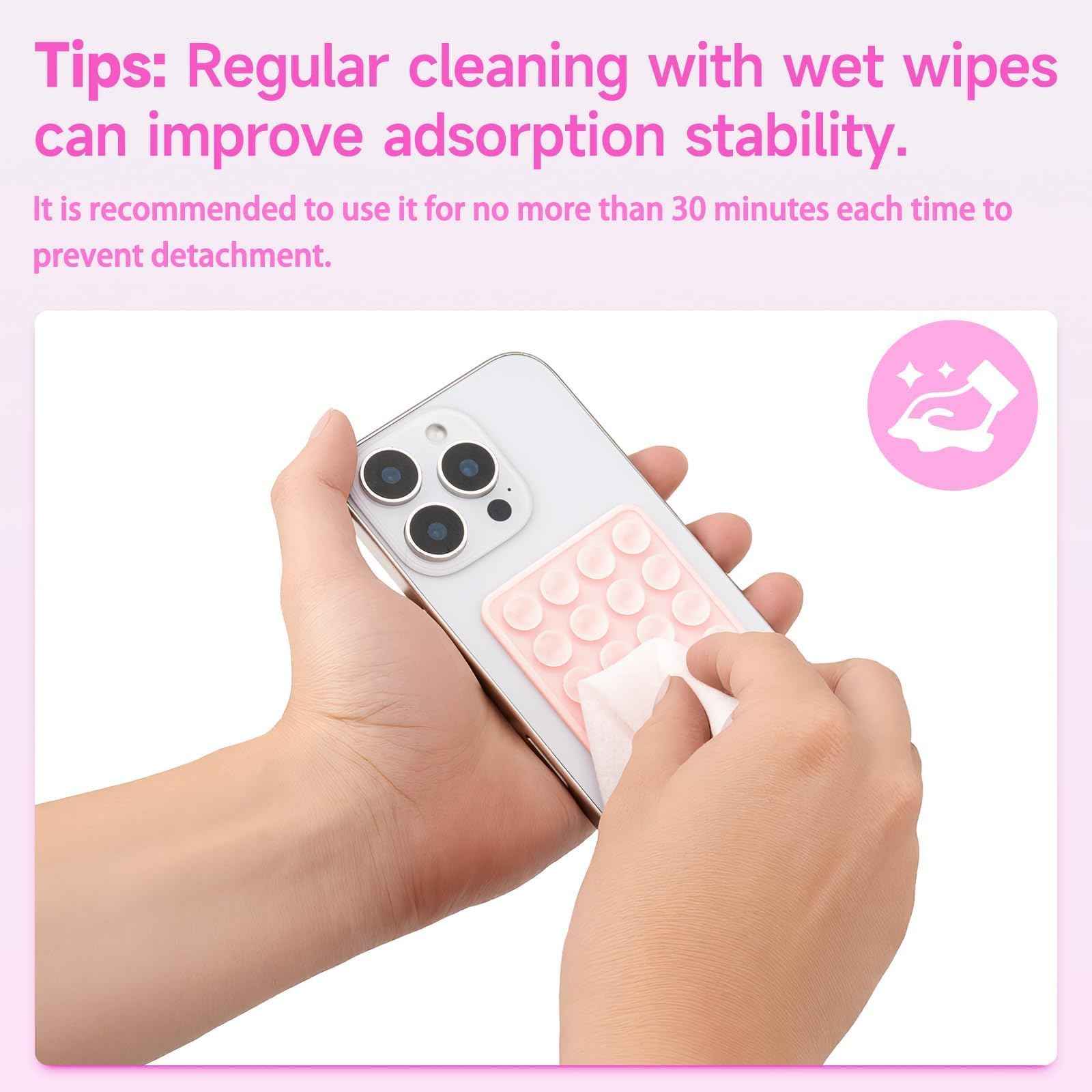 Yojaro 4Pack Silicone Suction Phone Case Mount, Silicon Adhesive Smartphones Stand Sticky, Hands-Free Phone Accessories Holder for Selfies and Videos (Black & White & Translucent & Light Pink)