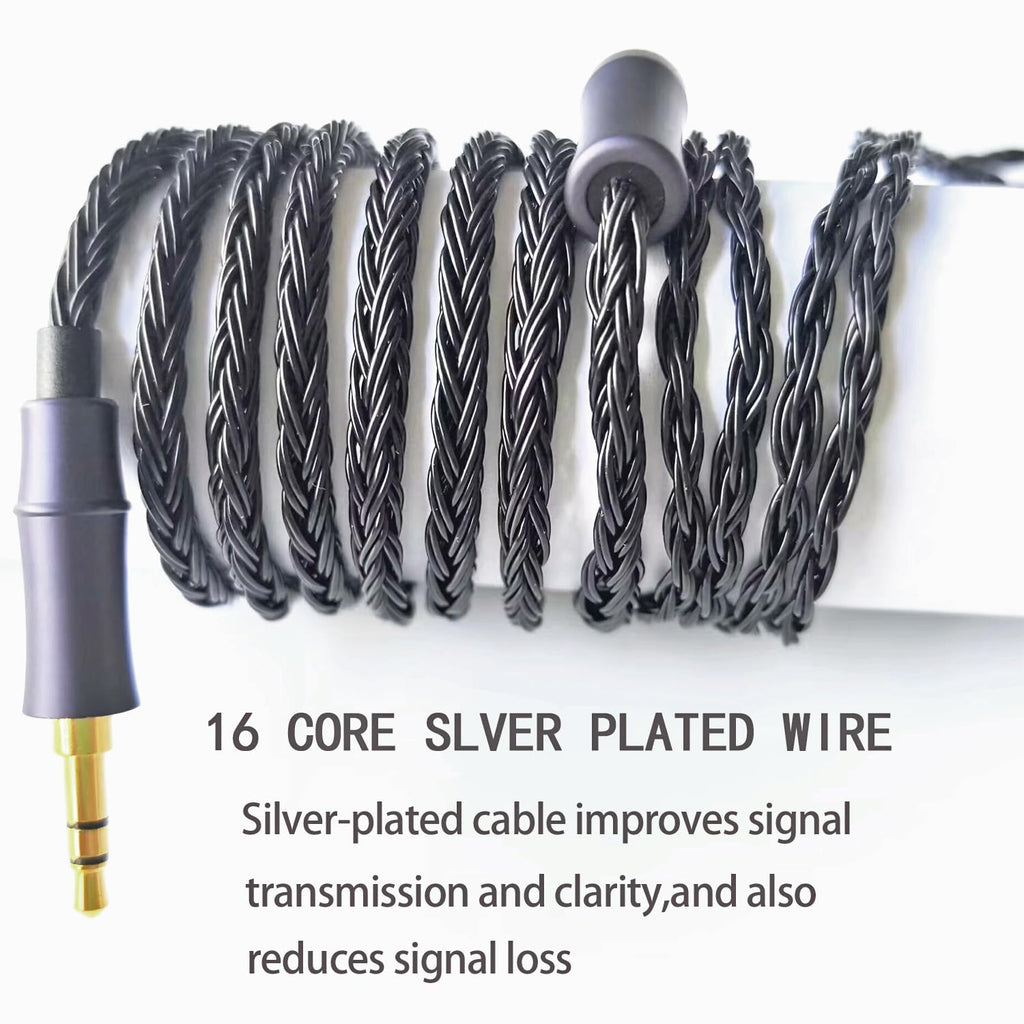 IEM Upgrade Cable, 16 Core Silver Plated Earphone Upgraded Cords, QDC-C Pin 1.5m in Ear Monitor Cable for KZ ZS10 ZSN PRO AS16 CCA CRA C12(Recessed 2pin 3.5mm 4.9ft) Black