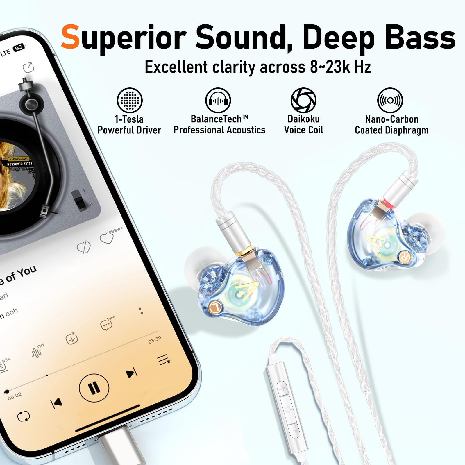 Vibes 202MC USB-C Wired Earbuds - USBC HiFi in Ear Headphones for iPhone 17/16/15 - Noise Isolating Ear Buds w/ Mic - Clear Sound, Deep Bass & Comfort-Fit Earphones - Silver Plated Cord, Carrying Case