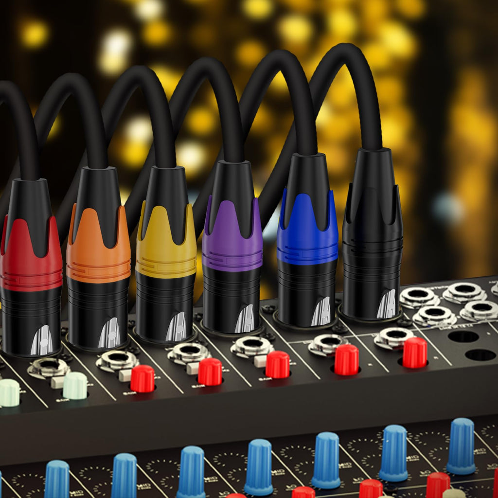XLR Cables, XLR Microphone Cable 25 ft 6 Pack, Gold-Plated 3-pin XLR Speaker Cable Male to Female Balanced Mic Cable