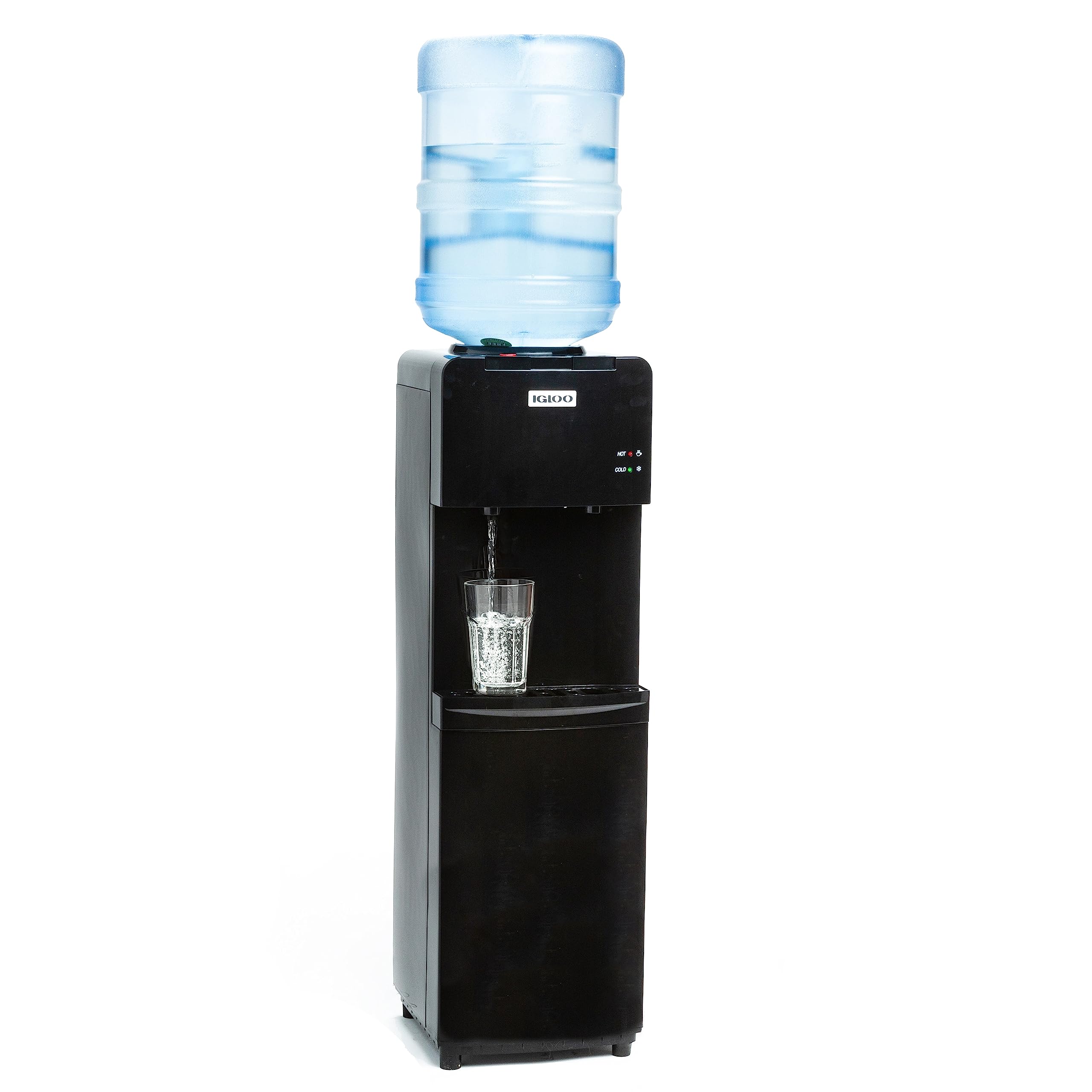 Igloo Top Loading Water Cooler with Removable Drip Tray & Energy-Saving Features- Water Tower with Hot & Cold Temperature Settings- Water Dispenser Fits 3 & 5-Gallon Jugs with Child Safety Lock- White