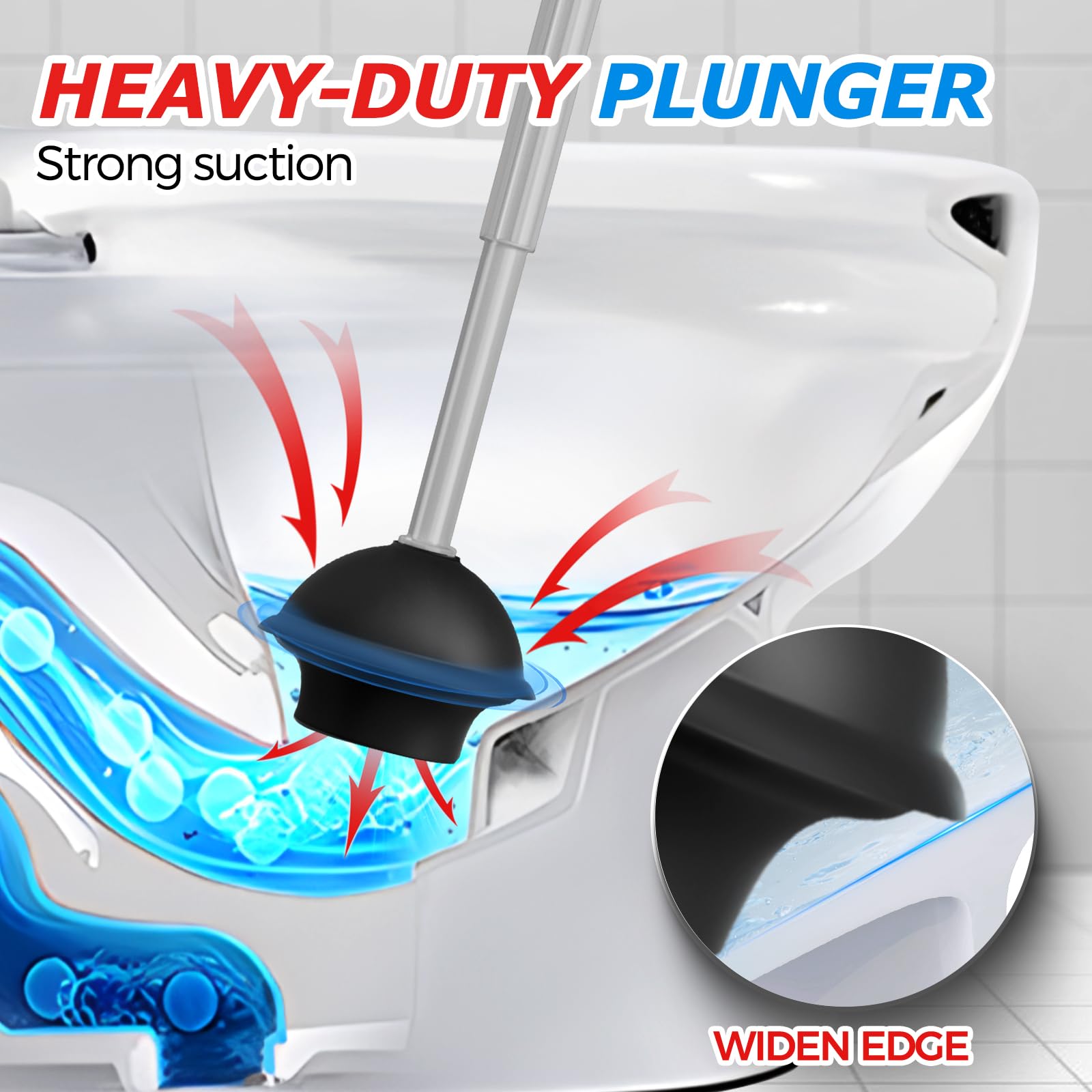 FORASTO 2 in 1 Toilet Plunger and Brush Set，Extended Handle Plunger，Toilet Bowl Brush Plunger Set, Bathroom Cleaning Tools ，Toilet Brush Plunger Combo，Cleaning Brush，Bathroom Cleaning Supplies