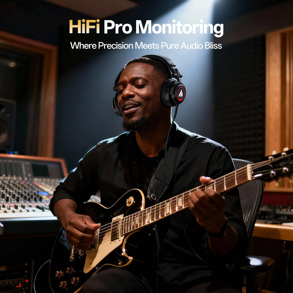 MAONO MH601 Professional Studio Monitor Headphones, Wired Closed Back Over Ear DJ Headset with 50mm Drivers and 1/4 inch to 3.5mm Jack for Guitar Amp Recording Mixing Piano Music Podcast Streaming