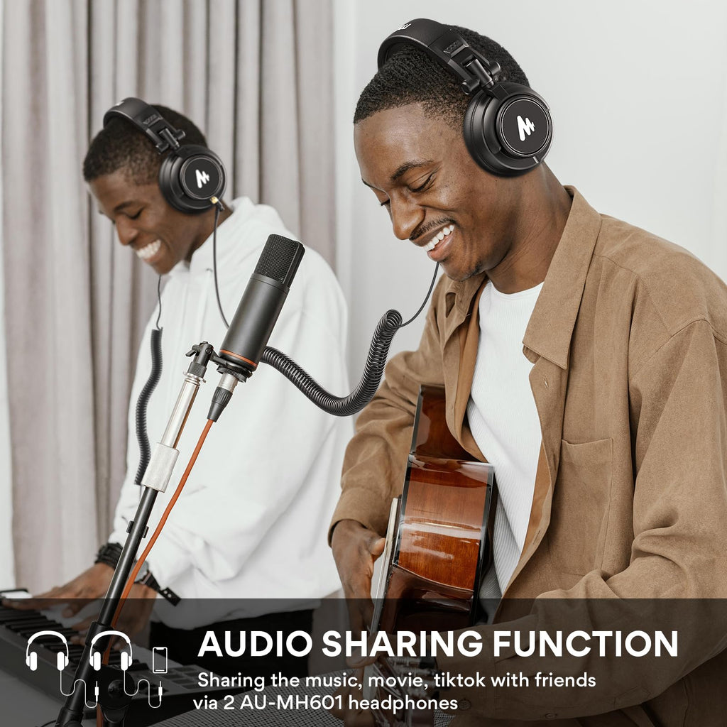 MAONO MH601 Professional Studio Monitor Headphones, Wired Closed Back Over Ear DJ Headset with 50mm Drivers and 1/4 inch to 3.5mm Jack for Guitar Amp Recording Mixing Piano Music Podcast Streaming