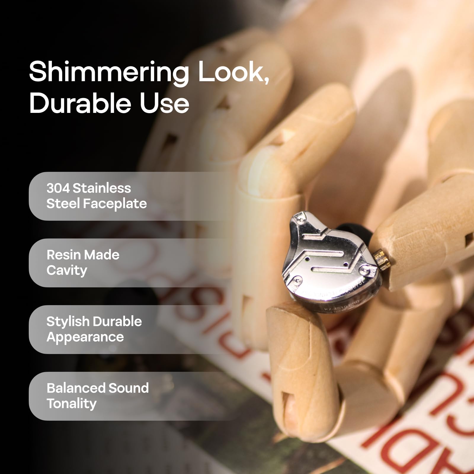 Linsoul KZ ZS10 Pro, 4BA+1DD 5 Driver in Ear Monitor, HiFi Wired Earbuds, Gaming Earbuds, Hybrid IEM Earphones with Stainless Steel Faceplate, Detachable Cable for Musician(Without Mic, Dark Black)