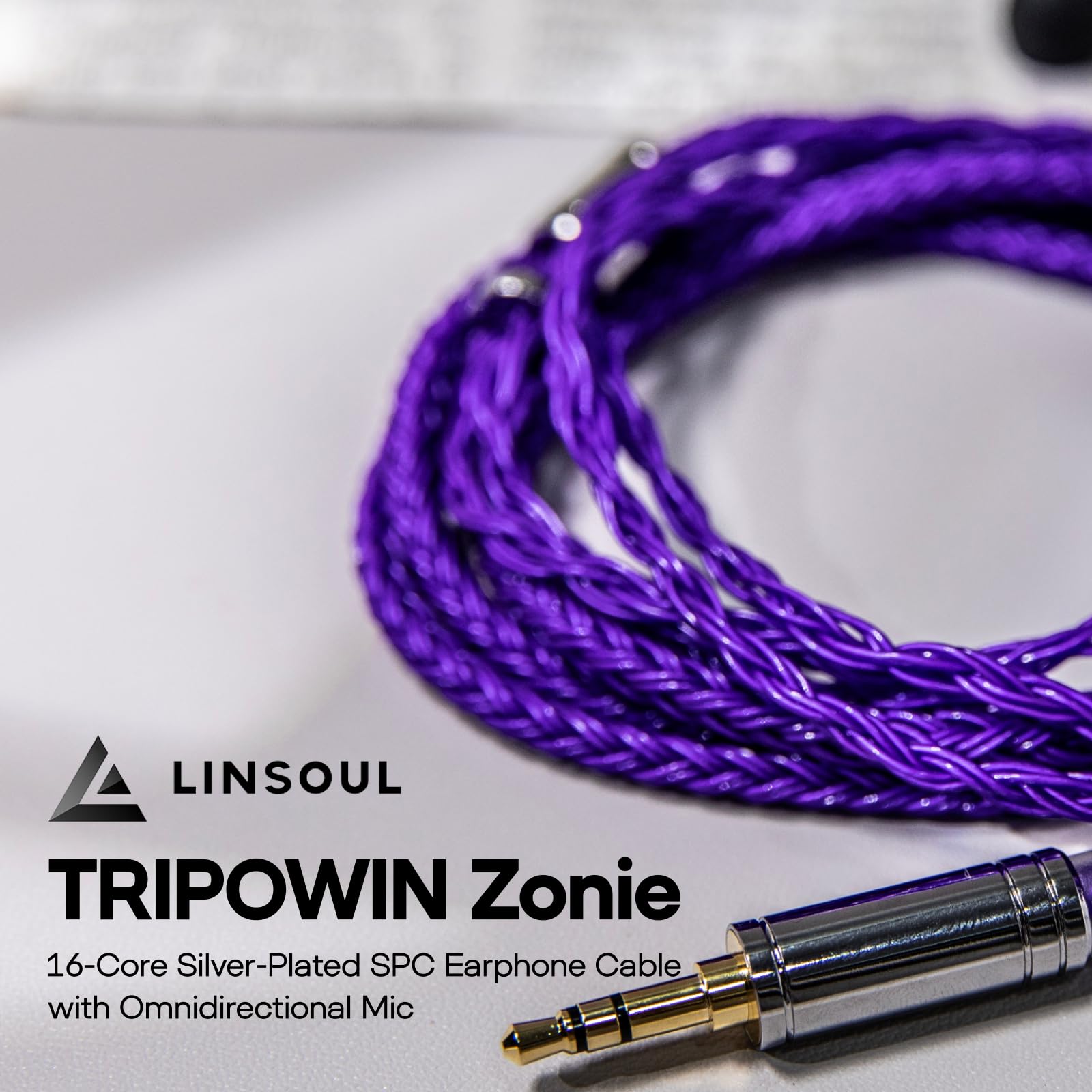 Linsoul Tripowin Zonie IEM Cable, 16 Core Silver Plated Earphone Upgraded Cords, 1.25m SPC in Ear Monitor Cable for 7hz Zero:2 Orchestra Lite Cadenza Hype4 Supermix4(2pin 0.78mm, 3.5mm)(Violet)