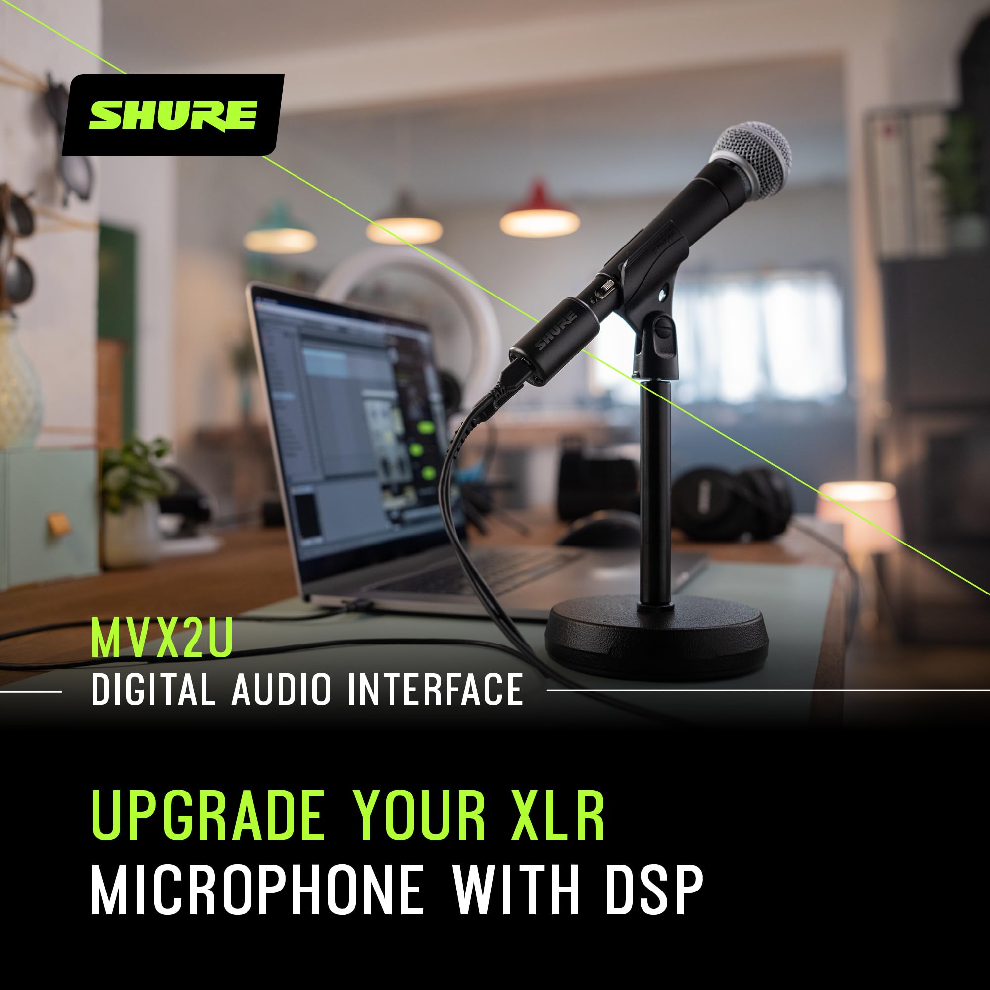 Shure MVX2U Gen 2 XLR-to-USB-C Digital Audio Interface, Apple MFi Certified, Portable Setup for Audio Processing, Noise-Free Recording Between XLR and USB-C Devices