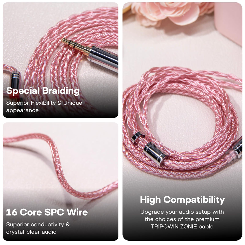 Linsoul Tripowin Zonie IEM Cable, 16 Core Silver Plated Earphone Upgraded Cords, 1.25m SPC in Ear Monitor Cable for 7hz Zero:2 Orchestra Lite Cadenza Hype4 Supermix4(2pin 0.78mm, 3.5mm)(Violet)