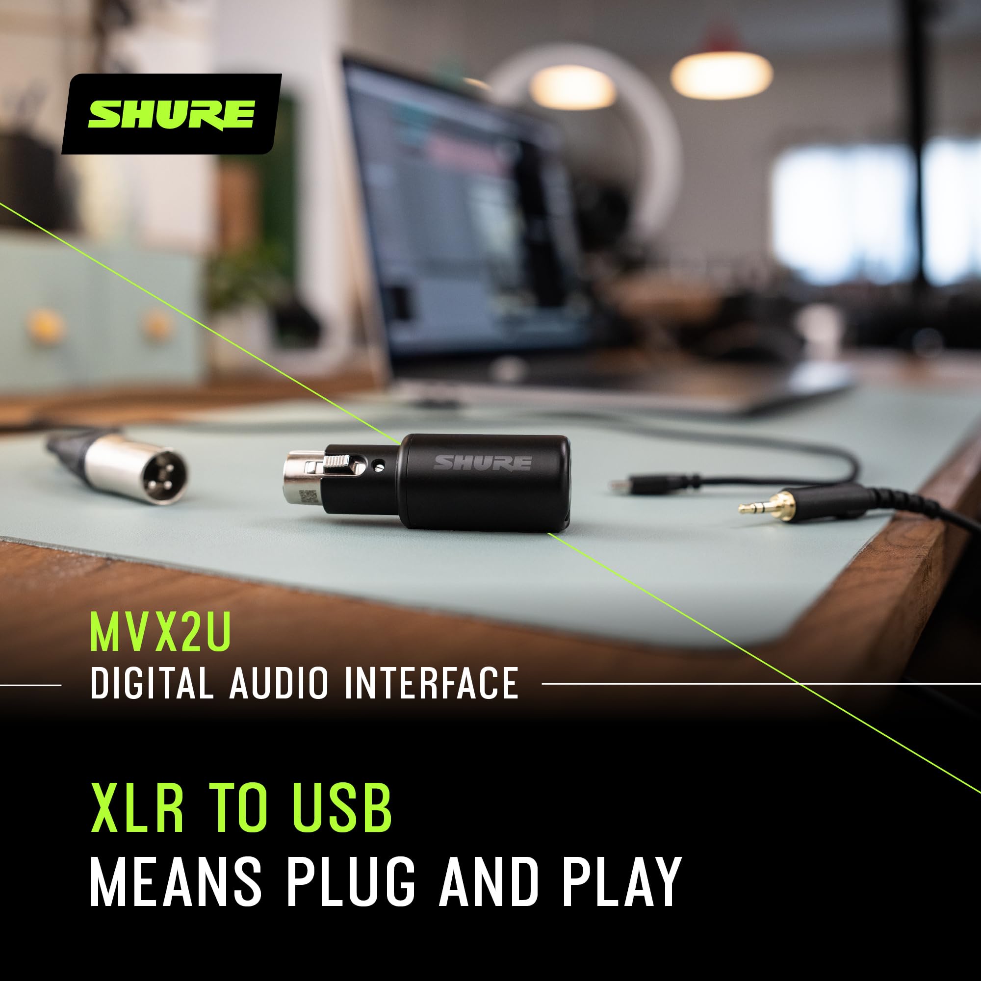 Shure MVX2U Gen 2 XLR-to-USB-C Digital Audio Interface, Apple MFi Certified, Portable Setup for Audio Processing, Noise-Free Recording Between XLR and USB-C Devices