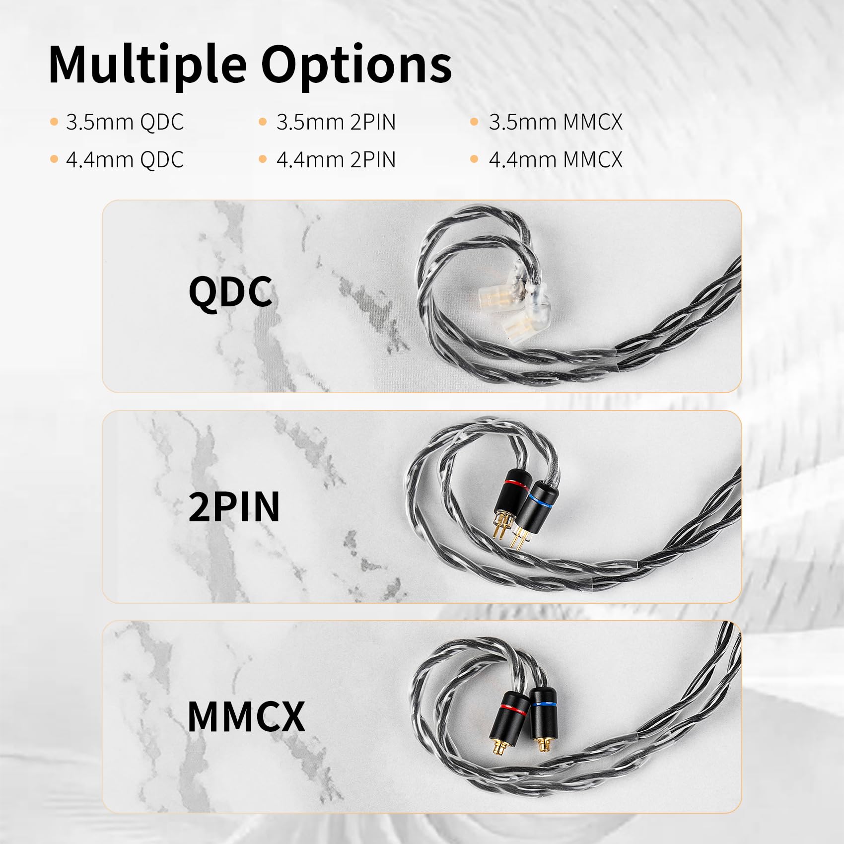 KBEAR P34 IEM Cable, 5N 2-Strands 98-Core OFC Silver-Plated HiFi Earphone Upgrade 2Pin Cable, Interchangeable 3.5mm/4.4mm Plug, in Ear Monitors Headphones Replacement Wire for Audiophile Musician