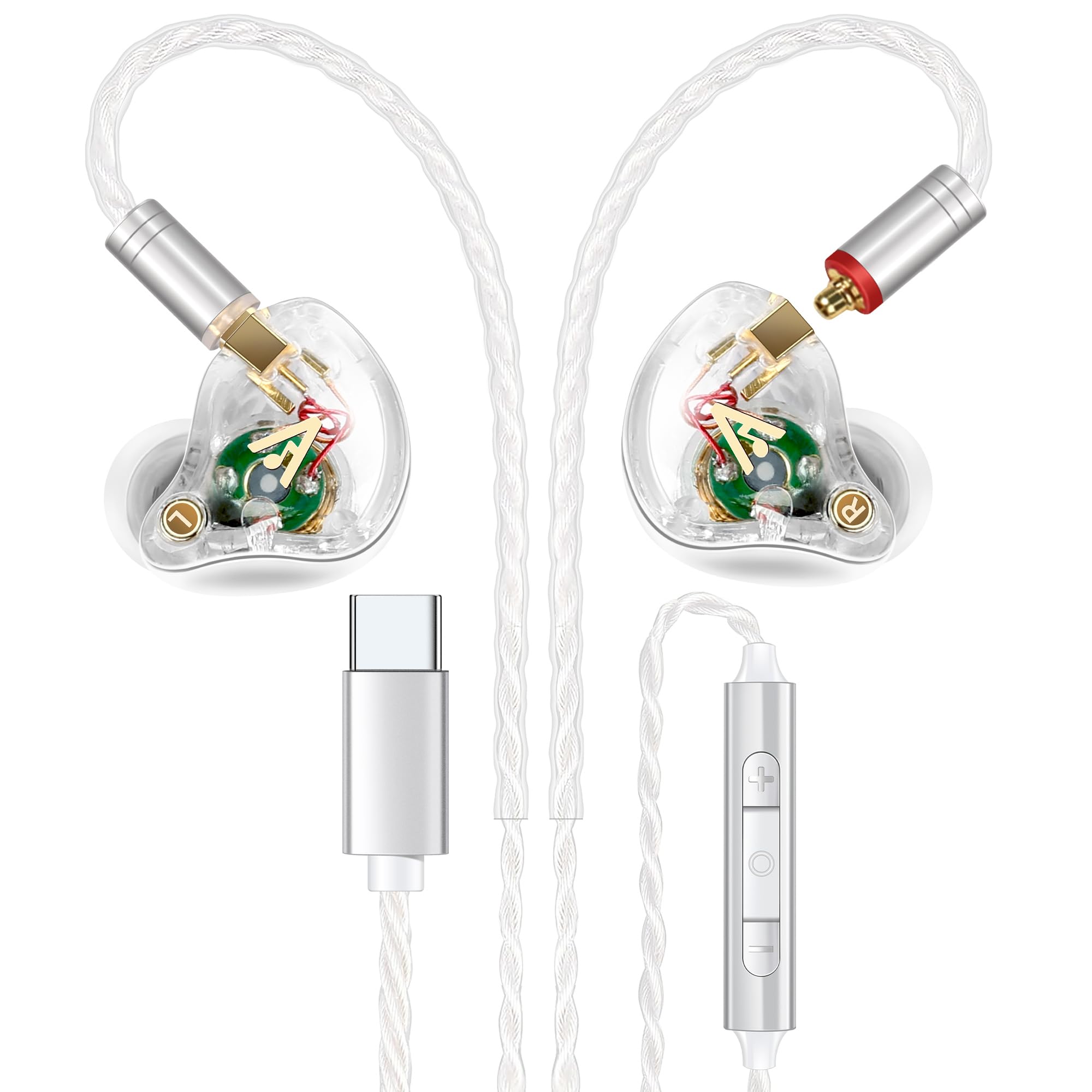 Vibes 202MC USB-C Wired Earbuds - USBC HiFi in Ear Headphones for iPhone 17/16/15 - Noise Isolating Ear Buds w/ Mic - Clear Sound, Deep Bass & Comfort-Fit Earphones - Silver Plated Cord, Carrying Case