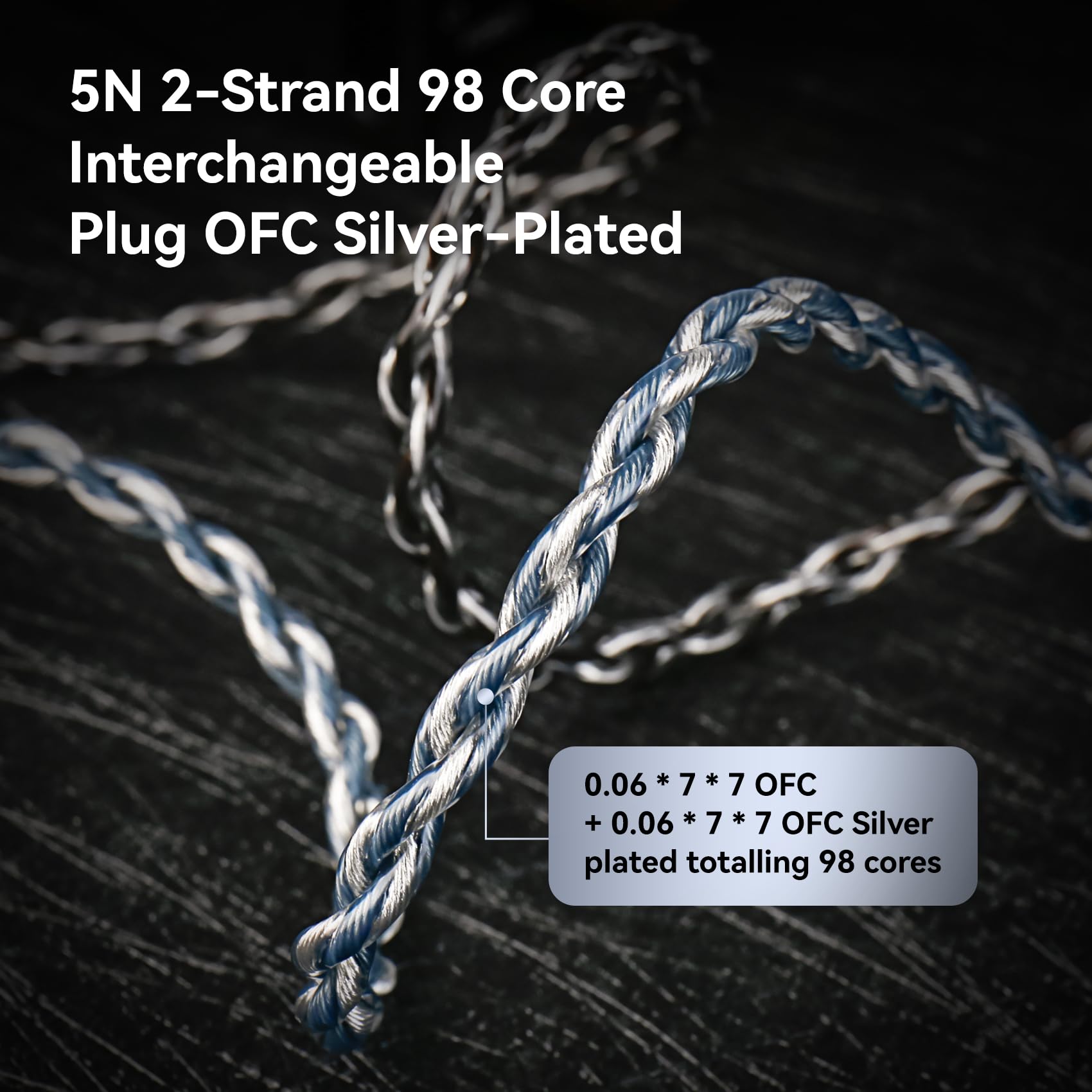 KBEAR P34 IEM Cable, 5N 2-Strands 98-Core OFC Silver-Plated HiFi Earphone Upgrade 2Pin Cable, Interchangeable 3.5mm/4.4mm Plug, in Ear Monitors Headphones Replacement Wire for Audiophile Musician